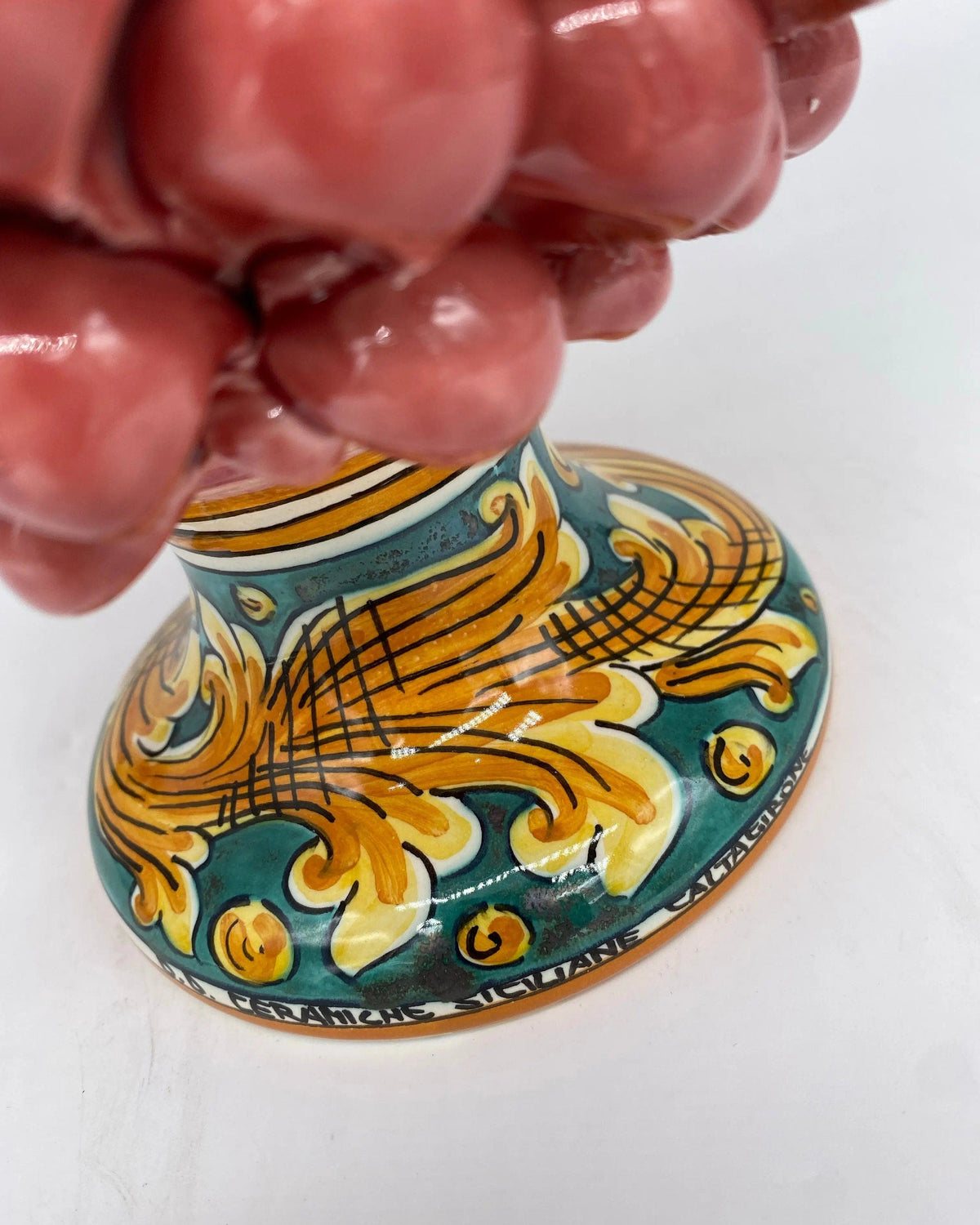 Pigna Ceramica Caltagirone cm H.25 Artigianale Rosa Base Decorata DD CERAMICHE SICILIANE