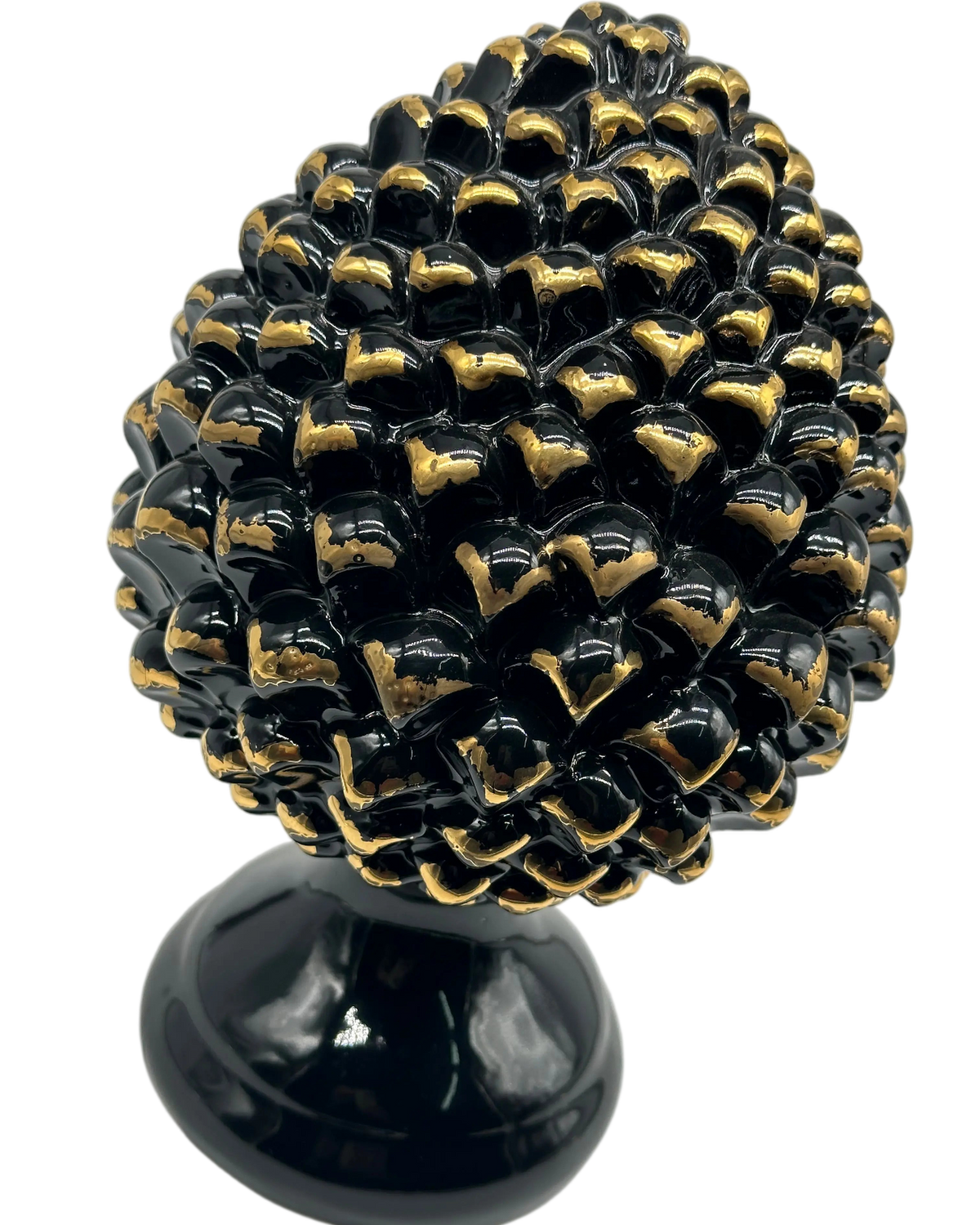Pigna Ceramica Caltagirone cm H.28 L.17 Artigianale Nero Oro Linea Luis DD CERAMICHE SICILIANE
