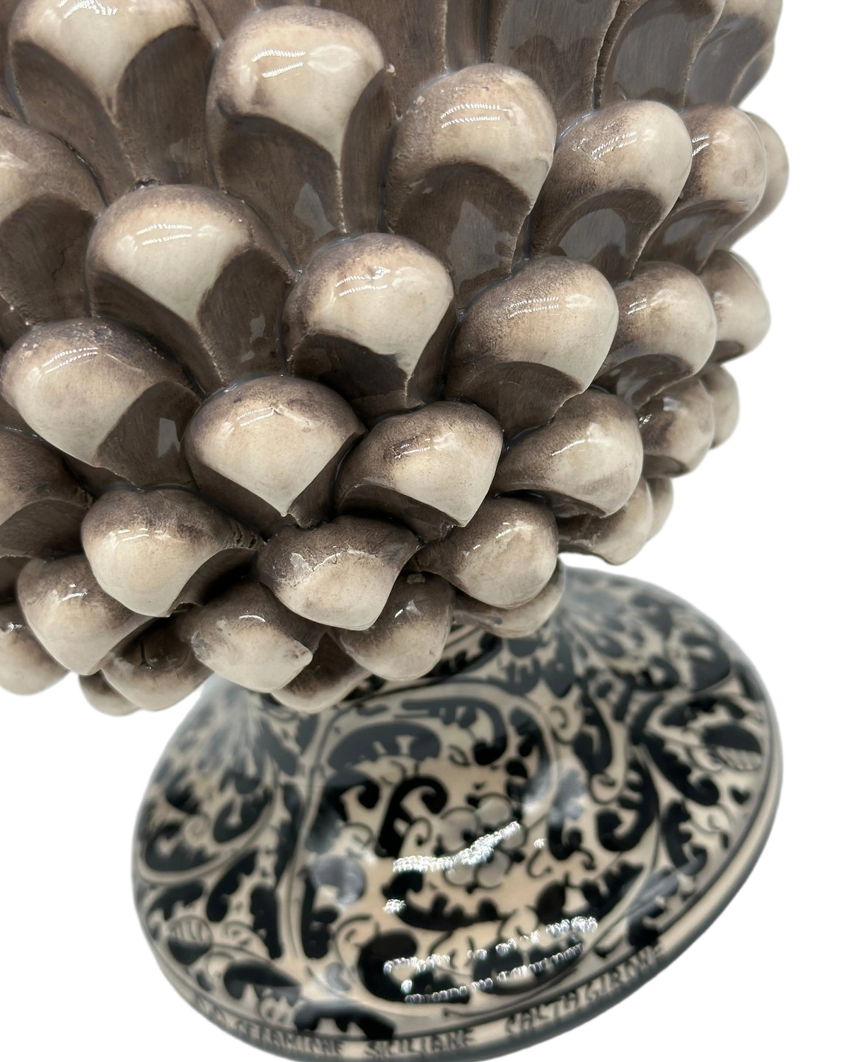 Pigna Ceramica Caltagirone cm H.30 Artigianale Beige Base Decorata DD CERAMICHE SICILIANE