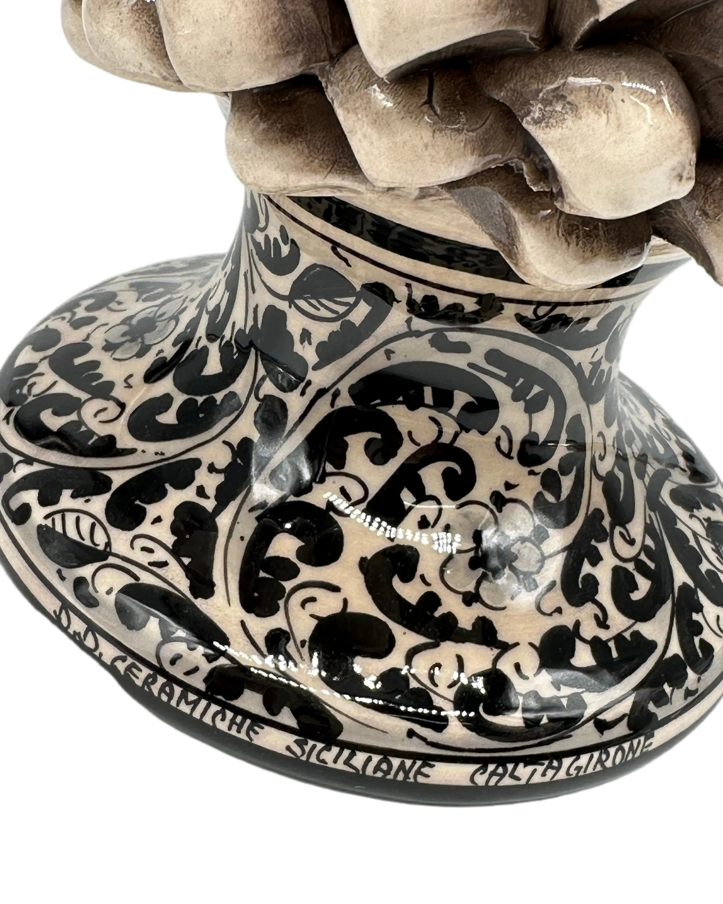 Pigna Ceramica Caltagirone cm H.30 Artigianale Beige Base Decorata DD CERAMICHE SICILIANE