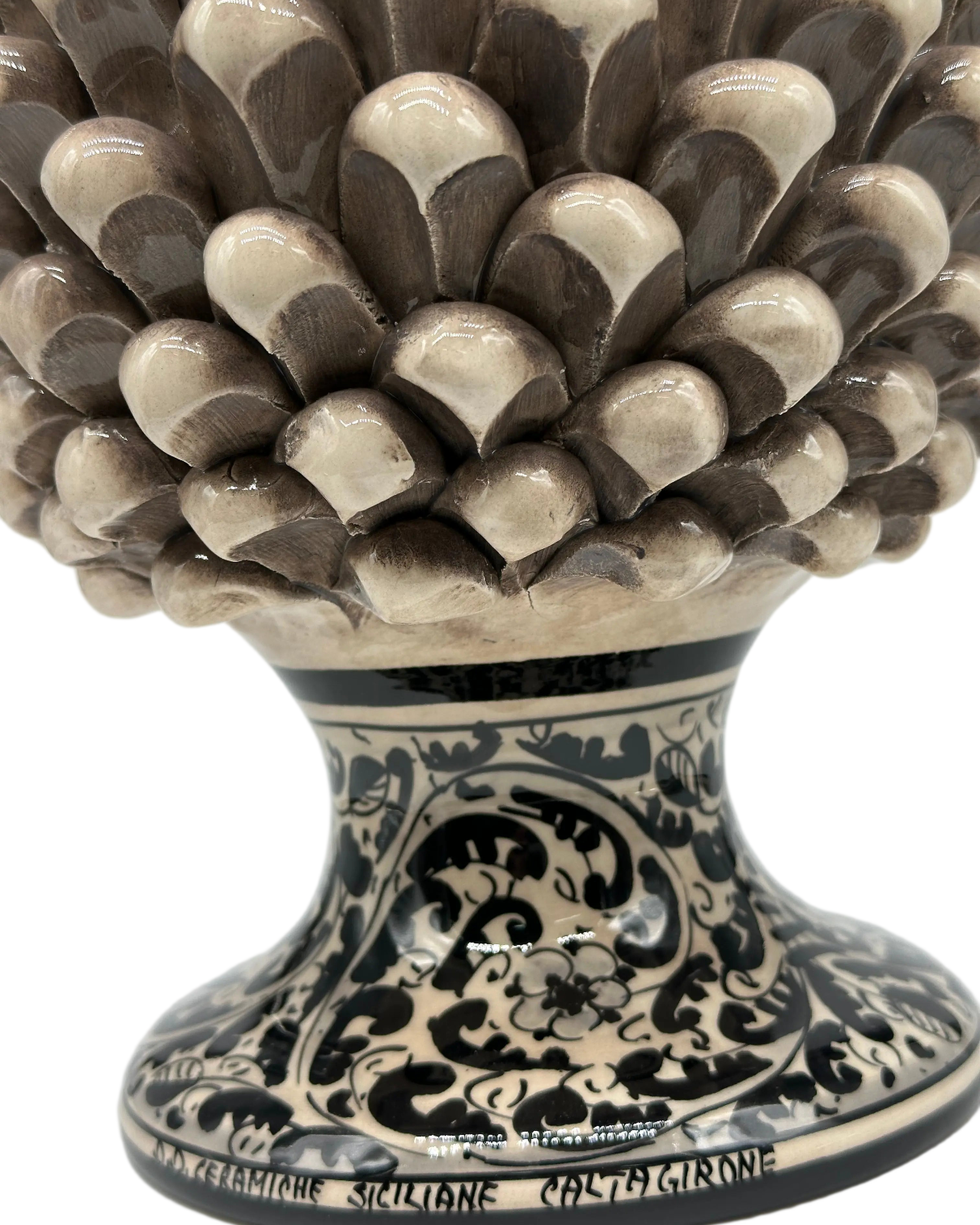 Pigna Ceramica Caltagirone cm H.30 Artigianale Beige Base Decorata DD CERAMICHE SICILIANE