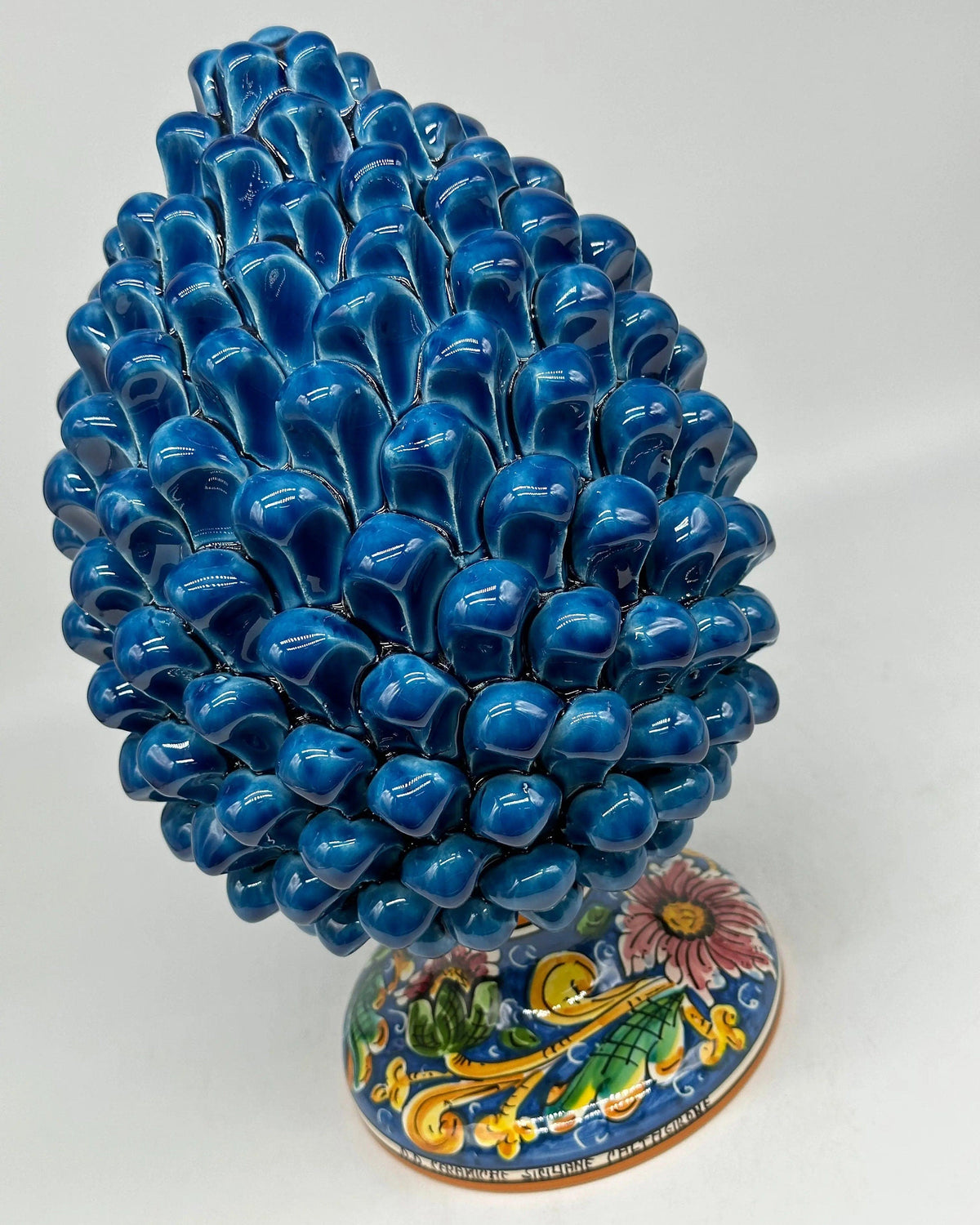 Pigna Ceramica Caltagirone cm H.30 Artigianale Blu Marino Base Decorata DD CERAMICHE SICILIANE