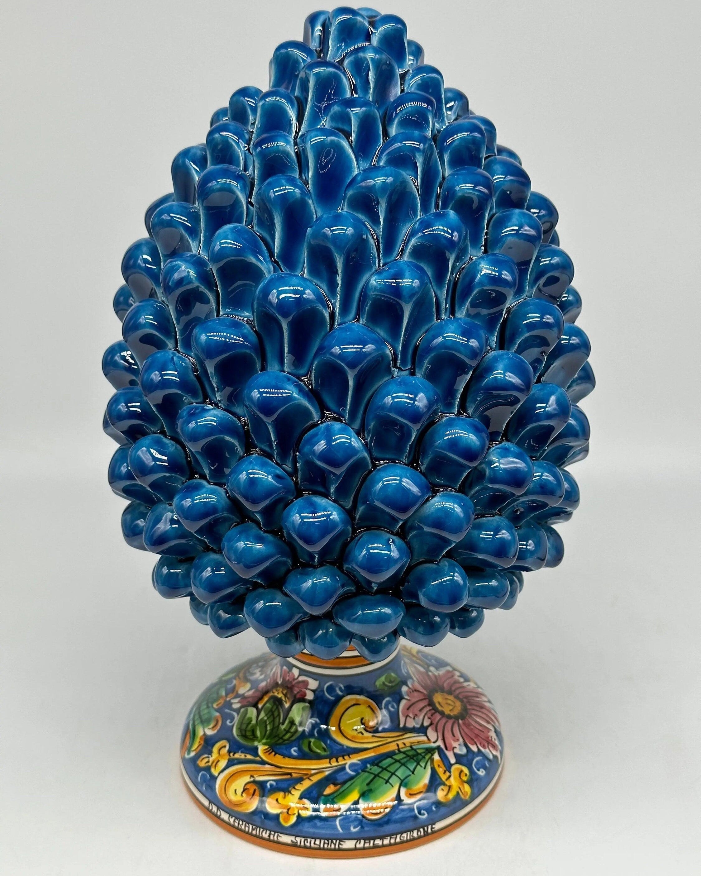 Pigna Ceramica Caltagirone cm H.30 Artigianale Blu Marino Base Decorata DD CERAMICHE SICILIANE