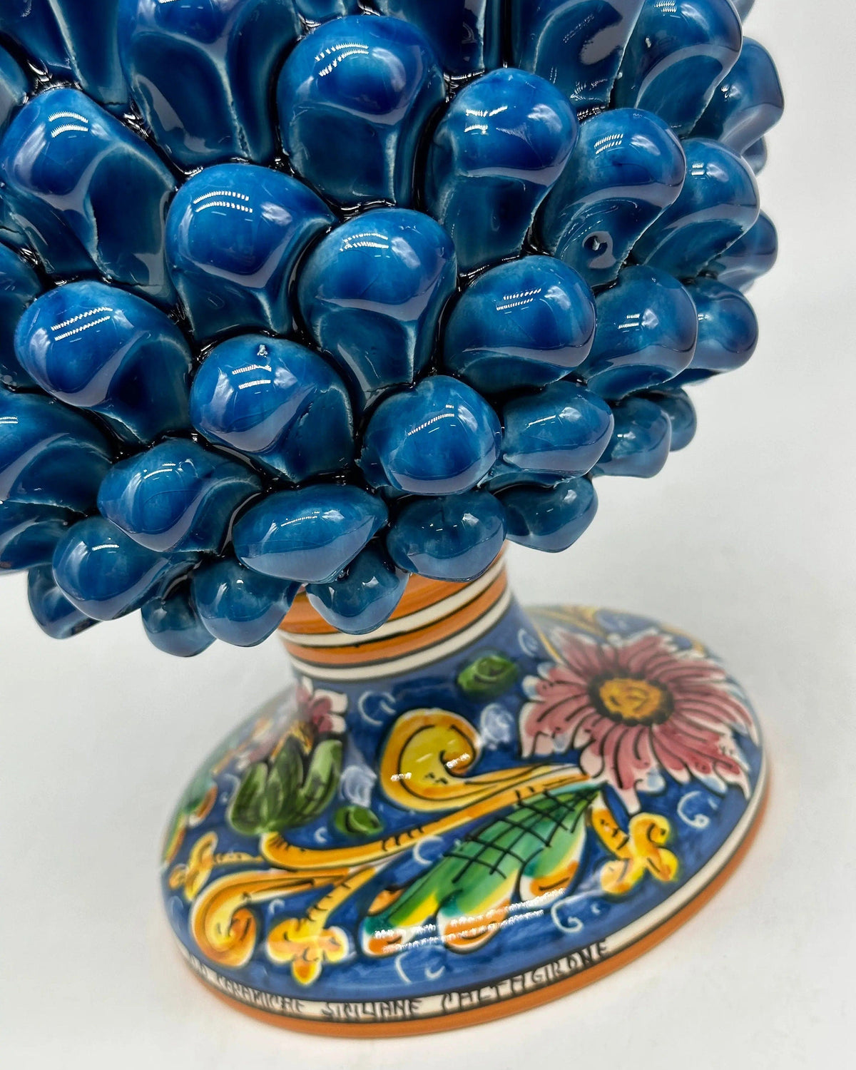Pigna Ceramica Caltagirone cm H.30 Artigianale Blu Marino Base Decorata DD CERAMICHE SICILIANE