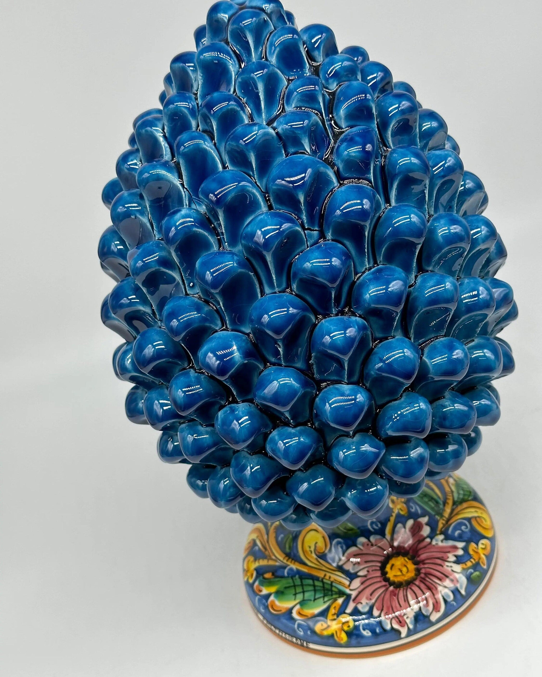 Pigna Ceramica Caltagirone cm H.30 Artigianale Blu Marino Base Decorata DD CERAMICHE SICILIANE