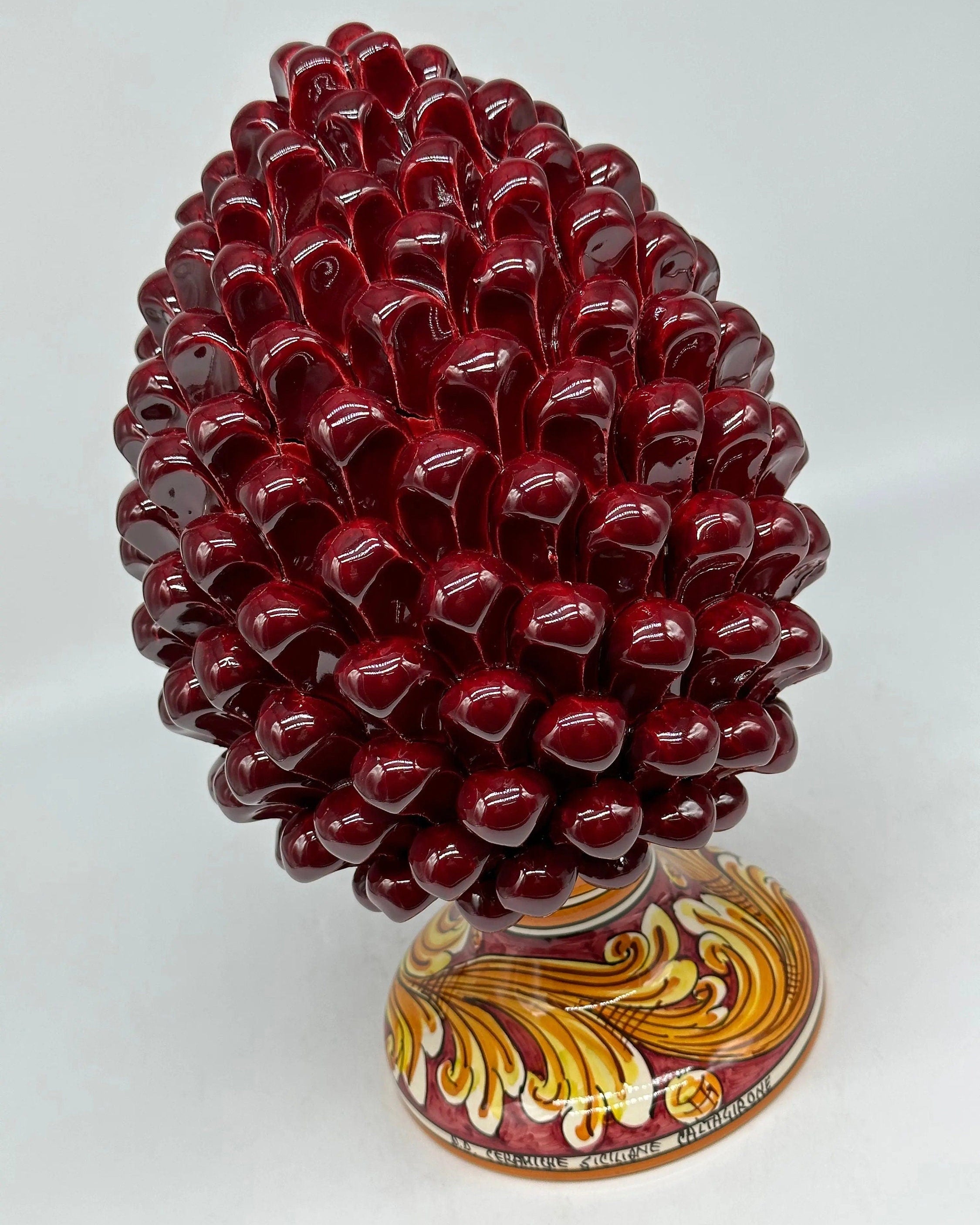 Pigna Ceramica Caltagirone cm H.30 Artigianale Bordeaux Base Decorata DD CERAMICHE SICILIANE
