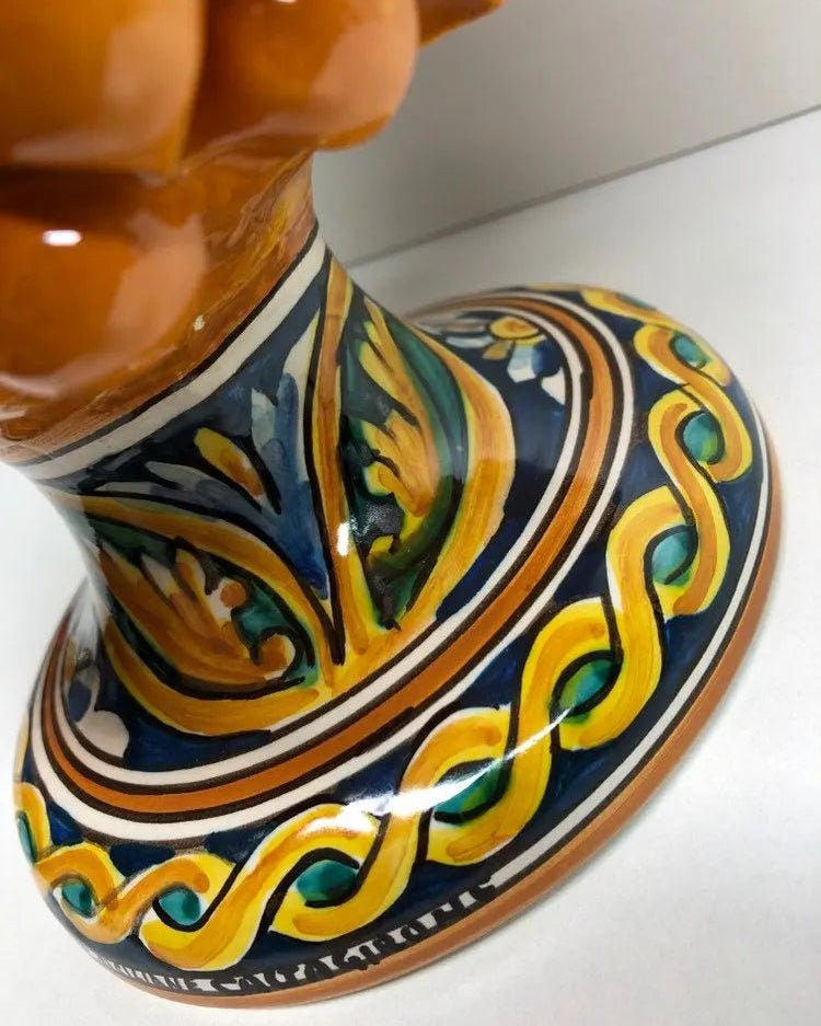 Pigna Ceramica Caltagirone cm H.30 Artigianale Giallo Ocra Base Decorata DD CERAMICHE SICILIANE