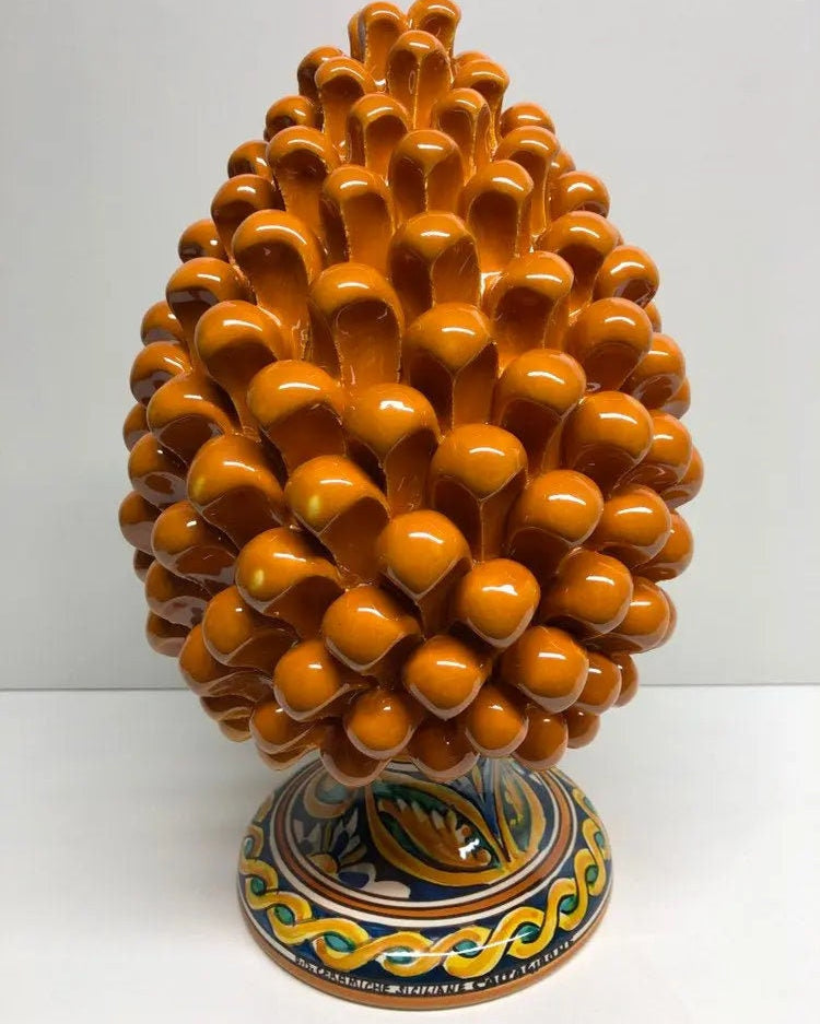 Pigna Ceramica Caltagirone cm H.30 Artigianale Giallo Ocra Base Decorata DD CERAMICHE SICILIANE