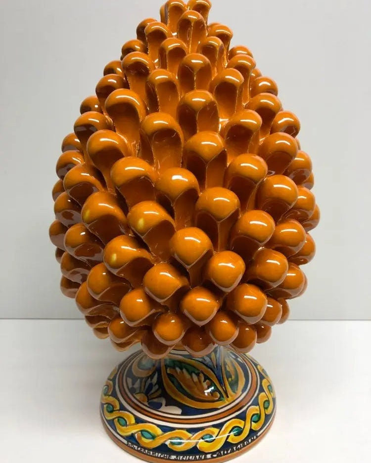 Pigna Ceramica Caltagirone cm H.30 Artigianale Giallo Ocra Base Decorata DD CERAMICHE SICILIANE