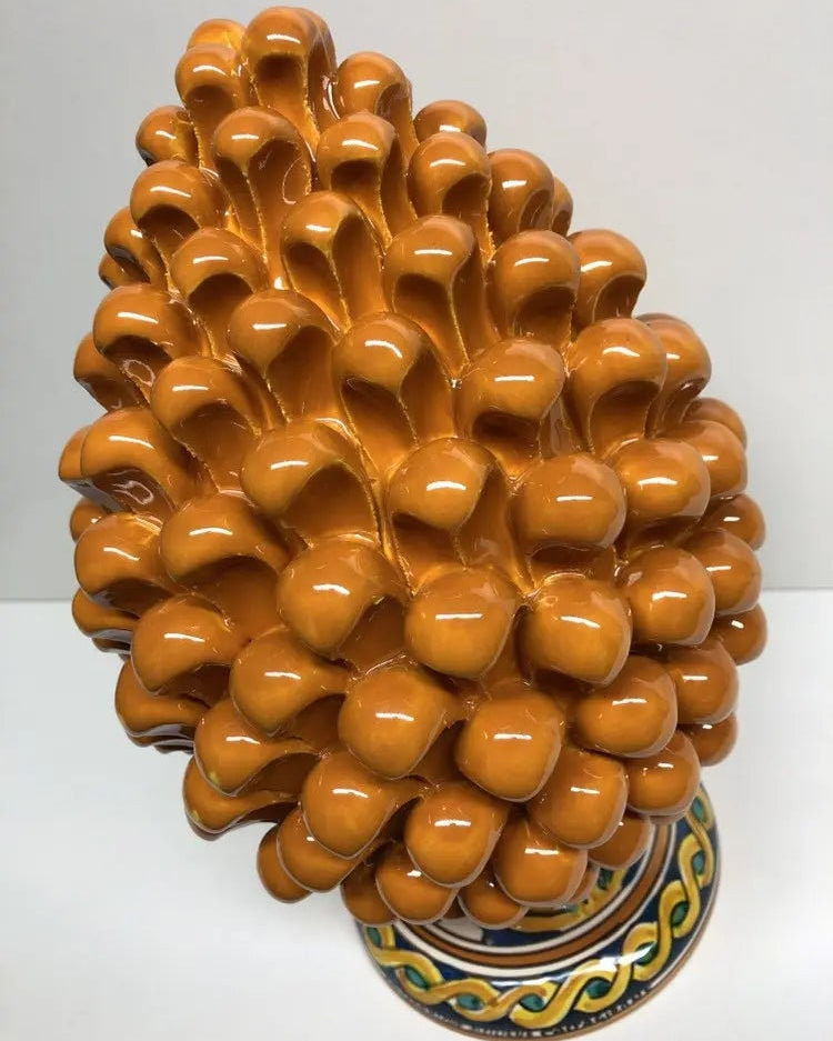 Pigna Ceramica Caltagirone cm H.30 Artigianale Giallo Ocra Base Decorata DD CERAMICHE SICILIANE