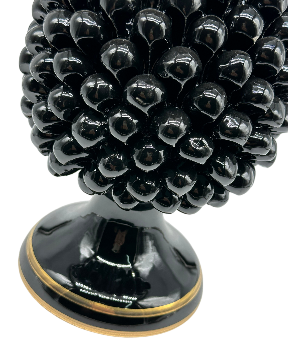 Pigna Ceramica Caltagirone cm H.30 Artigianale Nero con bordi Oro DD CERAMICHE SICILIANE