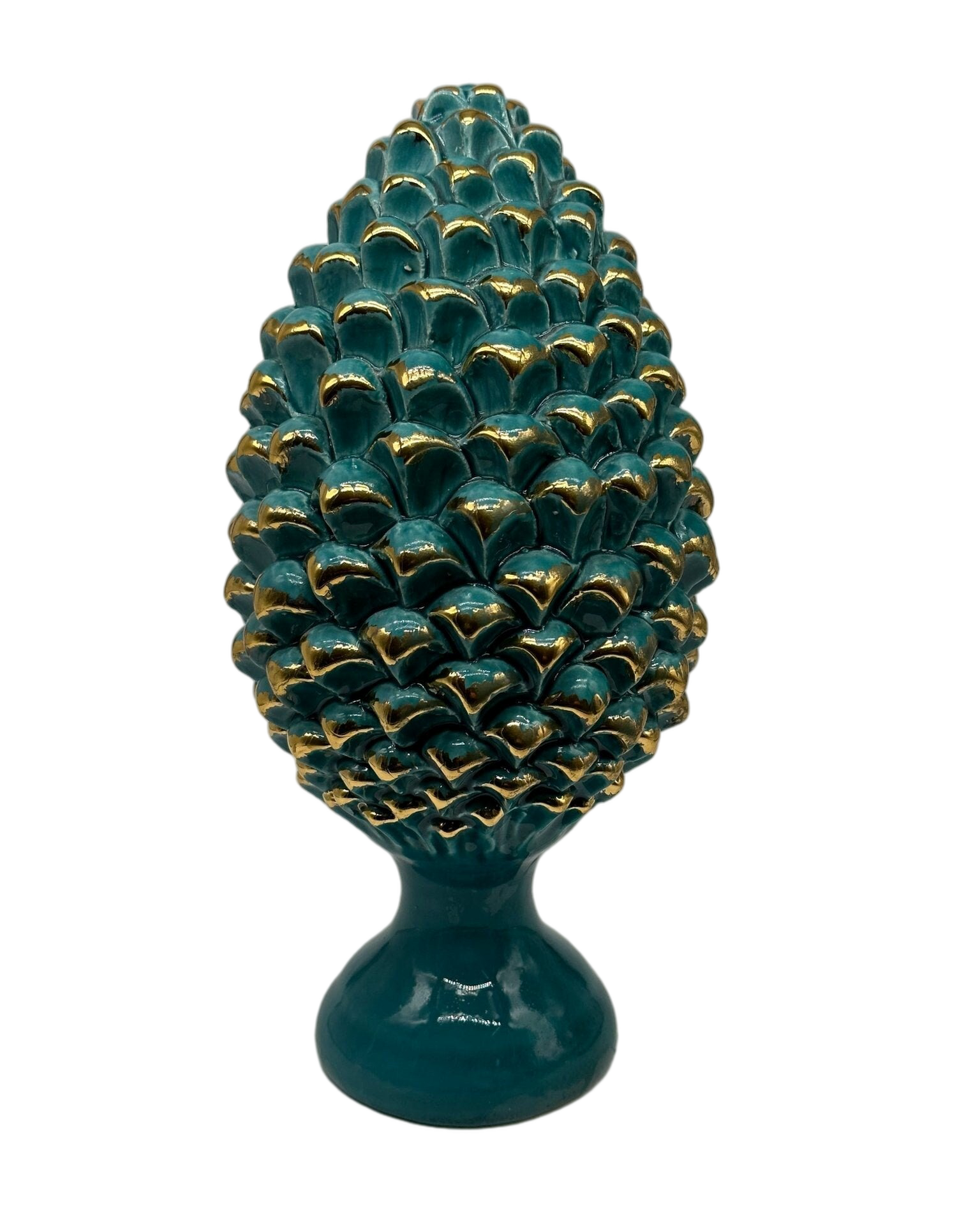 Pigna Ceramica Caltagirone cm H.30 Artigianale Verde Oro Linea Luis - DD CERAMICHE SICILIANE