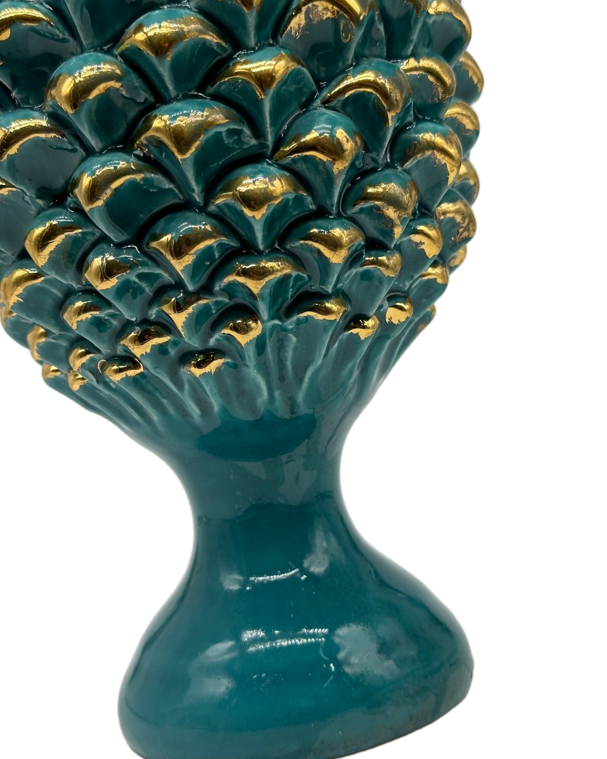 Pigna Ceramica Caltagirone cm H.30 Artigianale Verde Oro Linea Luis - DD CERAMICHE SICILIANE