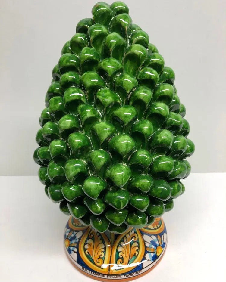 Pigna Ceramica Caltagirone cm H.30 Artigianale Verde Prato Base Decorata DD CERAMICHE SICILIANE