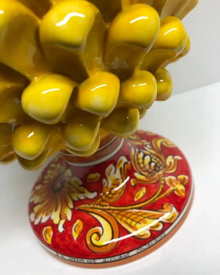 Pigna Ceramica Caltagirone cm H.35 Artigianale Giallo Base Decorata DD CERAMICHE SICILIANE