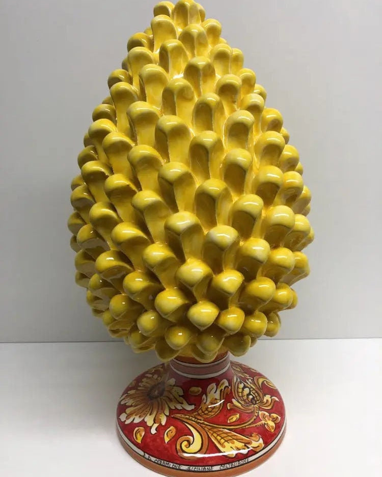Pigna Ceramica Caltagirone cm H.35 Artigianale Giallo Base Decorata DD CERAMICHE SICILIANE