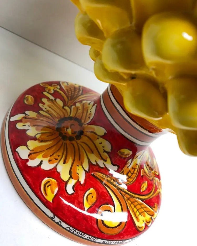 Pigna Ceramica Caltagirone cm H.35 Artigianale Giallo Base Decorata DD CERAMICHE SICILIANE