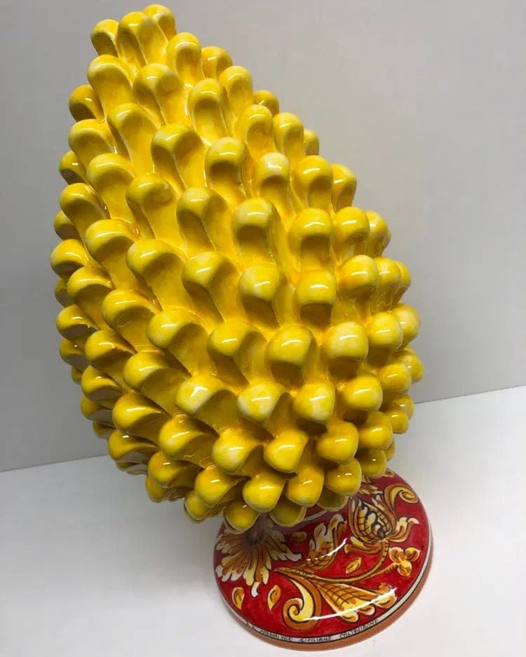 Pigna Ceramica Caltagirone cm H.35 Artigianale Giallo Base Decorata DD CERAMICHE SICILIANE