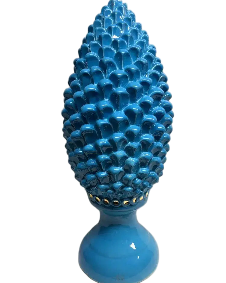 Pigna Ceramica Caltagirone cm H.45 Artigianale Celeste con dettagli Oro Linea Luis - DD CERAMICHE SICILIANE