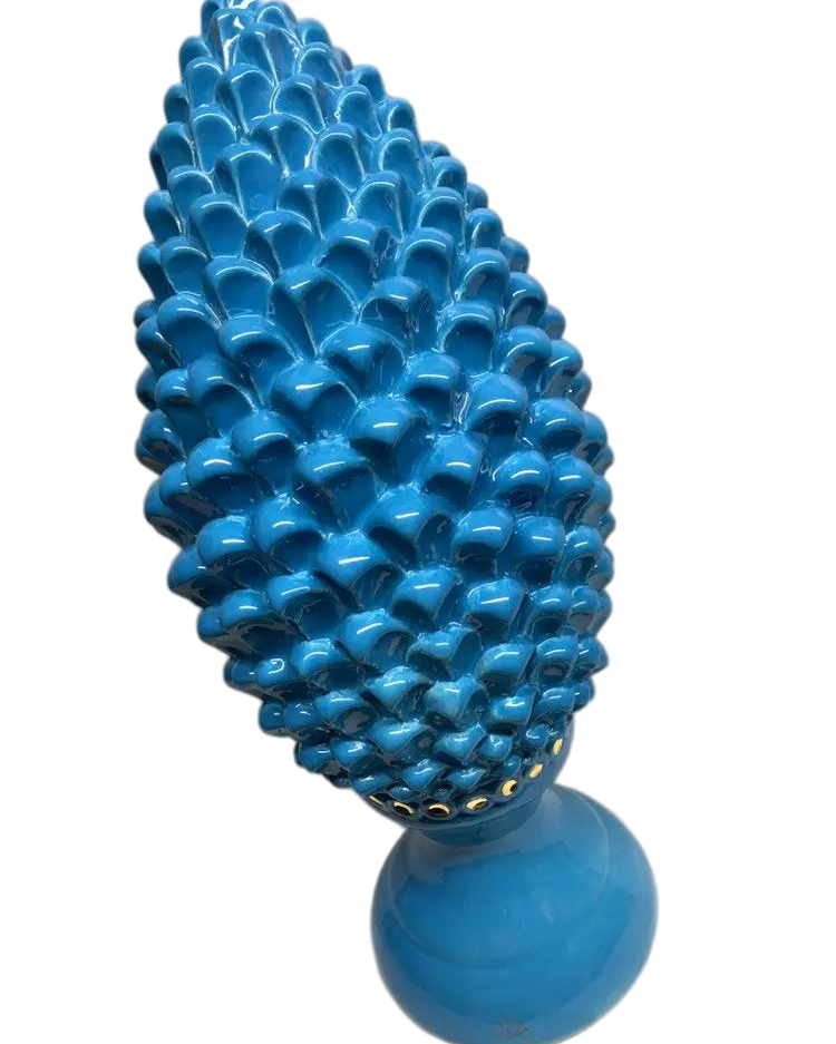 Pigna Ceramica Caltagirone cm H.45 Artigianale Celeste con dettagli Oro Linea Luis DD CERAMICHE SICILIANE