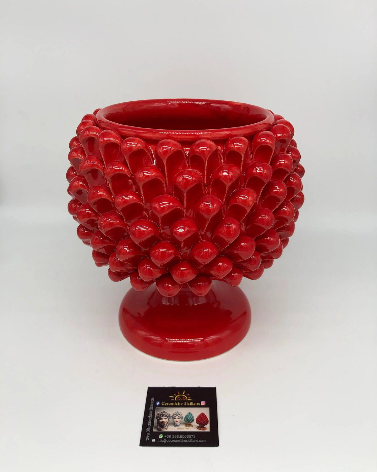 Portavaso Mezza Pigna Ceramica Caltagirone cm H.20 L.20 Artigianale Rosso DD CERAMICHE SICILIANE