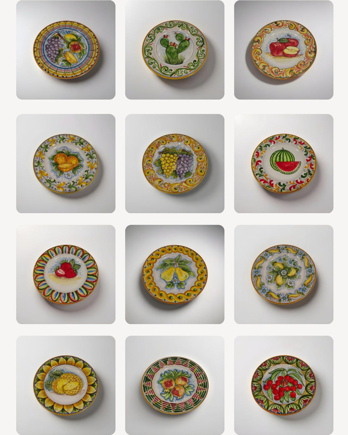 Servizio 12 Piatti Uso Alimentare Ceramica Caltagirone - Fruit of Sicily - PIATTI