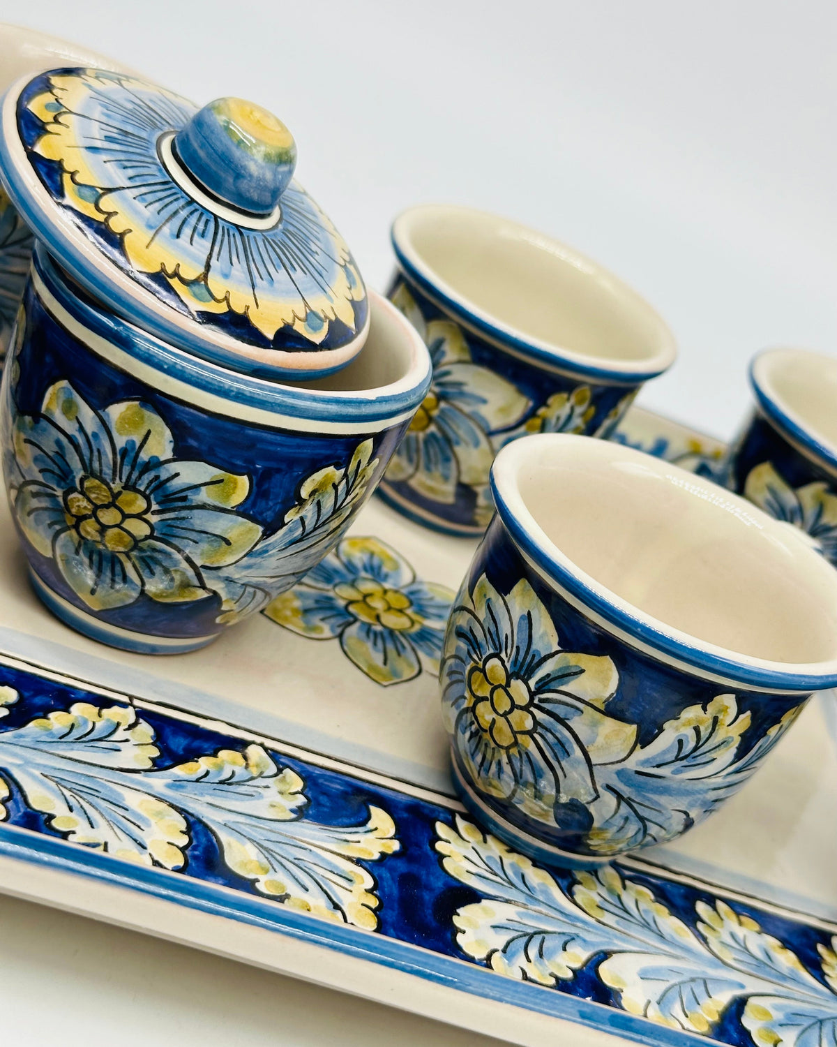 Set 6 tazzine da caffè con Vassoio e Zuccheriera Ceramica Caltagirone decorata a mano - MADE IN SICILY