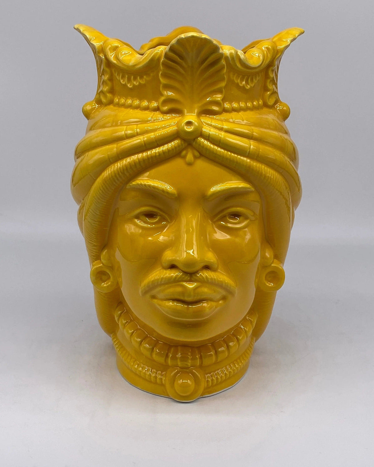 Teste di Moro Afro Ceramica Caltagirone cm H.25 L.17 Artigianale Giallo DD CERAMICHE SICILIANE