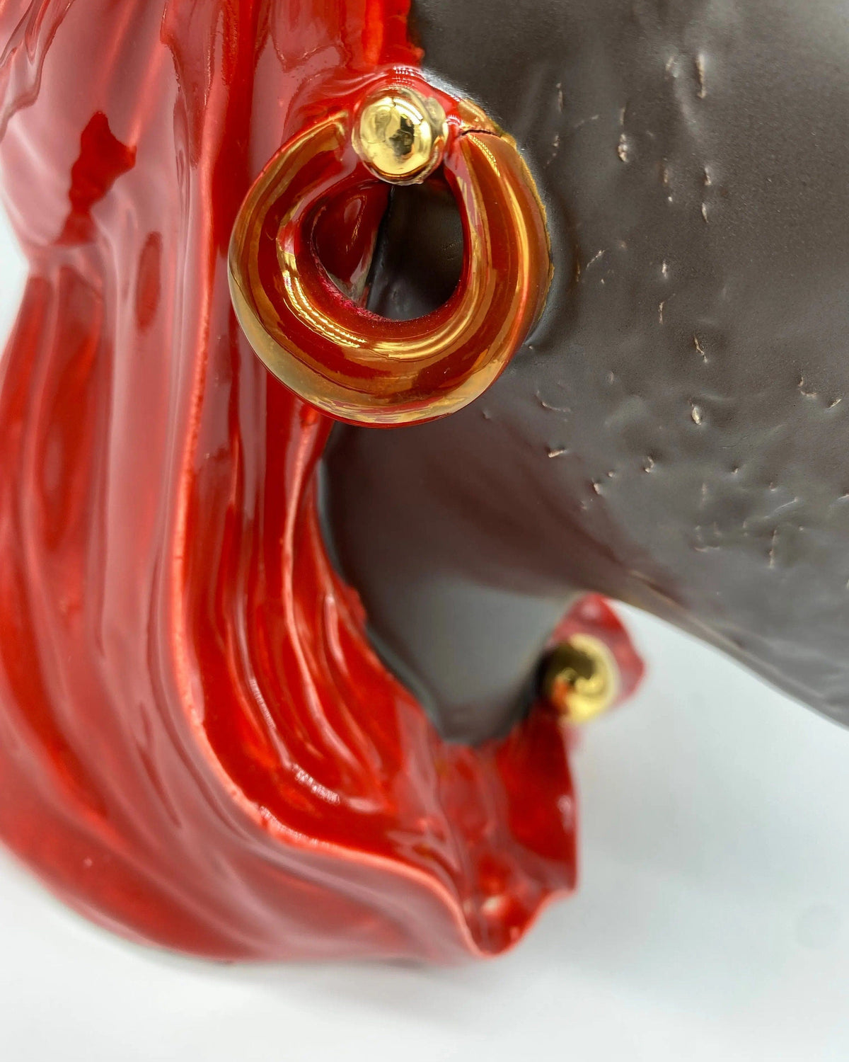 Teste di Moro Anubi Ceramica Caltagirone cm H.29 L.20 Artigianale Rosso Marrone Oro DD CERAMICHE SICILIANE