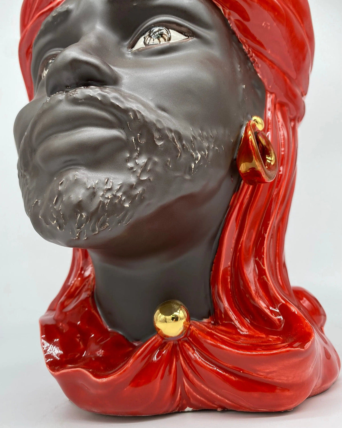 Teste di Moro Anubi Ceramica Caltagirone cm H.29 L.20 Artigianale Rosso Marrone Oro DD CERAMICHE SICILIANE