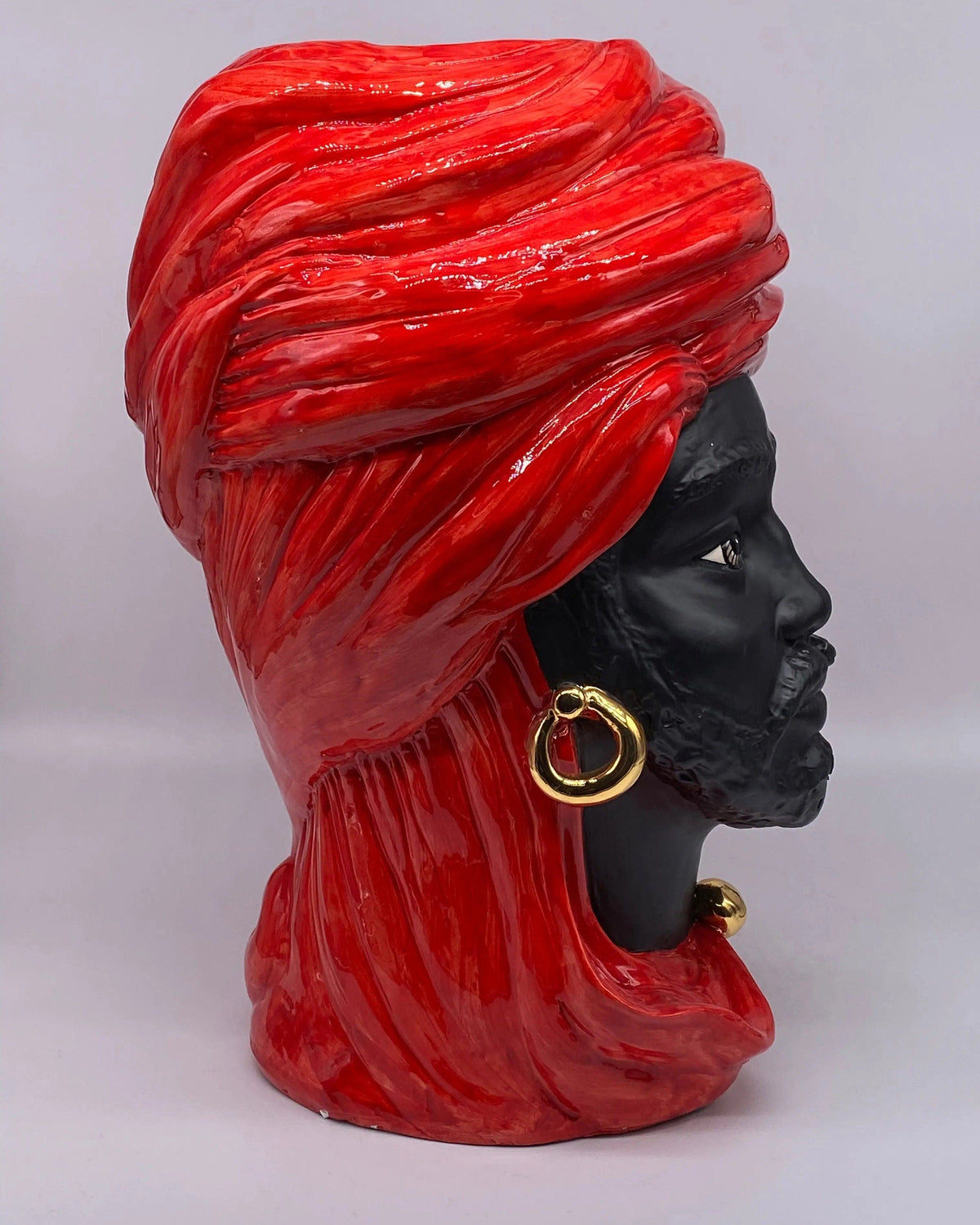 Teste di Moro Anubi Ceramica Caltagirone cm H.40 L.25 Artigianale Rosso Nero Oro DD CERAMICHE SICILIANE