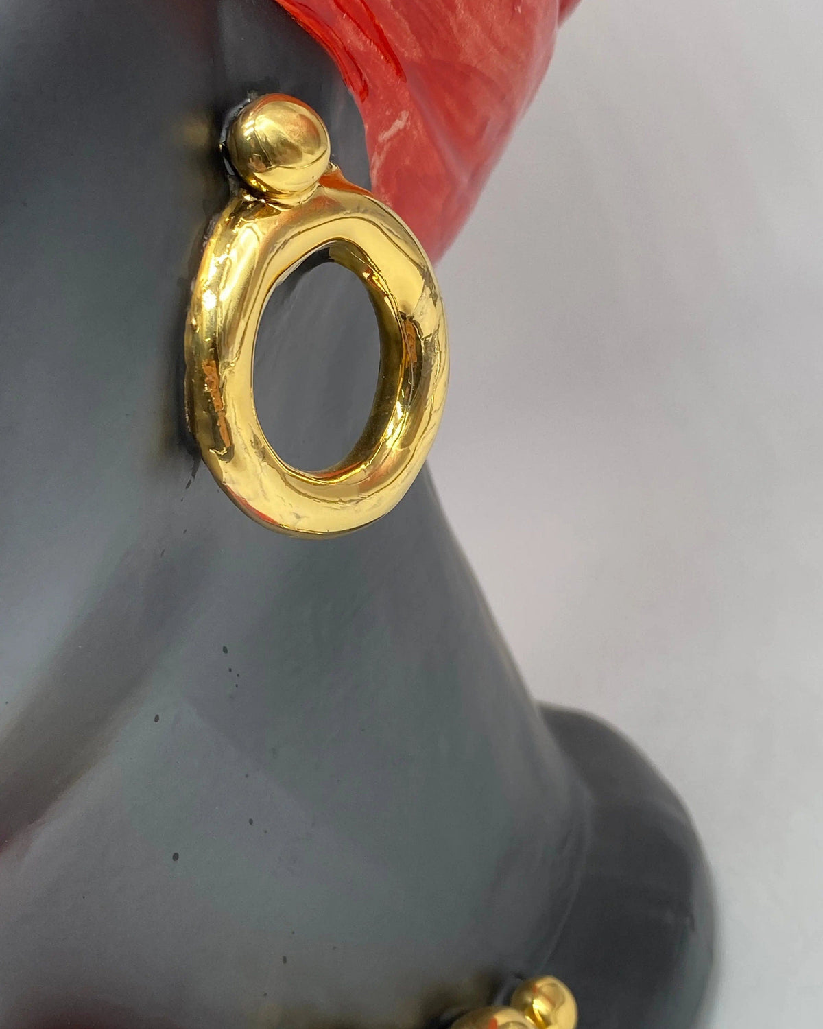Teste di Moro Anubi Ceramica Caltagirone cm H.40 L.25 Artigianale Rosso Nero Oro DD CERAMICHE SICILIANE