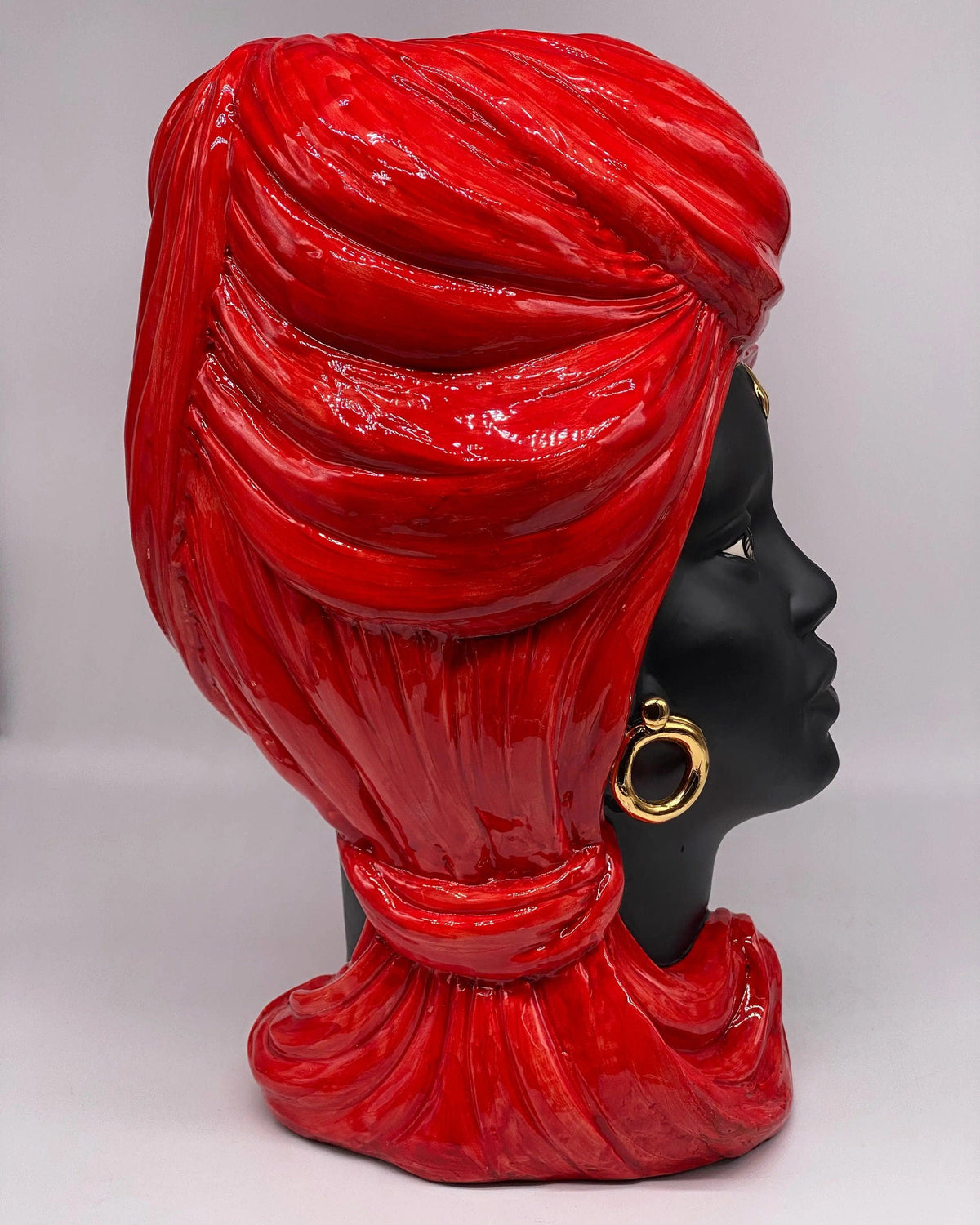 Teste di Moro Anubi Ceramica Caltagirone cm H.40 L.25 Artigianale Rosso Nero Oro DD CERAMICHE SICILIANE