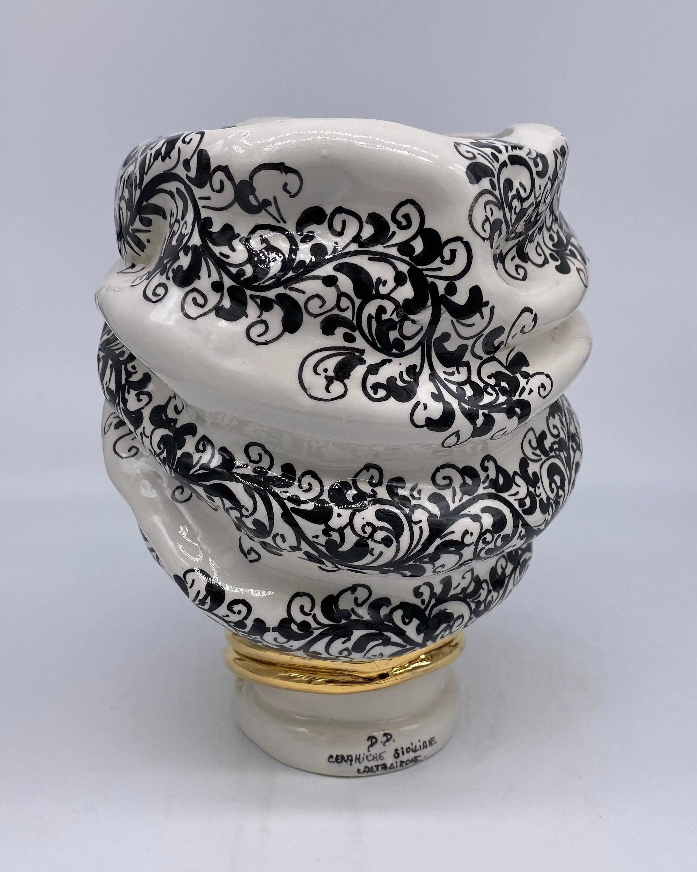 Teste di Moro Atena Ceramica Caltagirone cm H.24 L.18 Artigianale Opaco Bianco Barocco Oro DD CERAMICHE SICILIANE