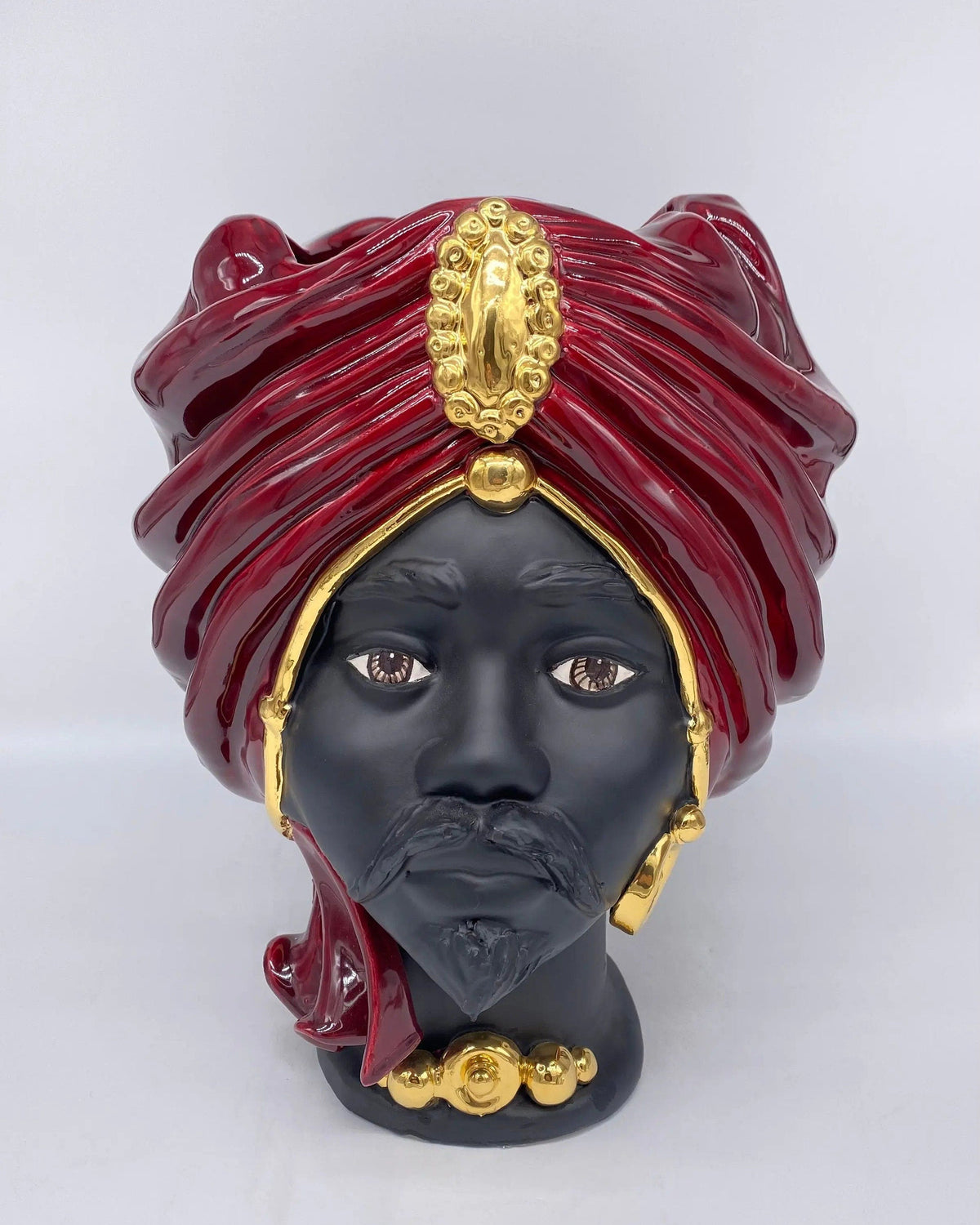 Teste di Moro Atena Ceramica Caltagirone cm H.30 L.23 Artigianale Bordeaux Nero Oro DD CERAMICHE SICILIANE