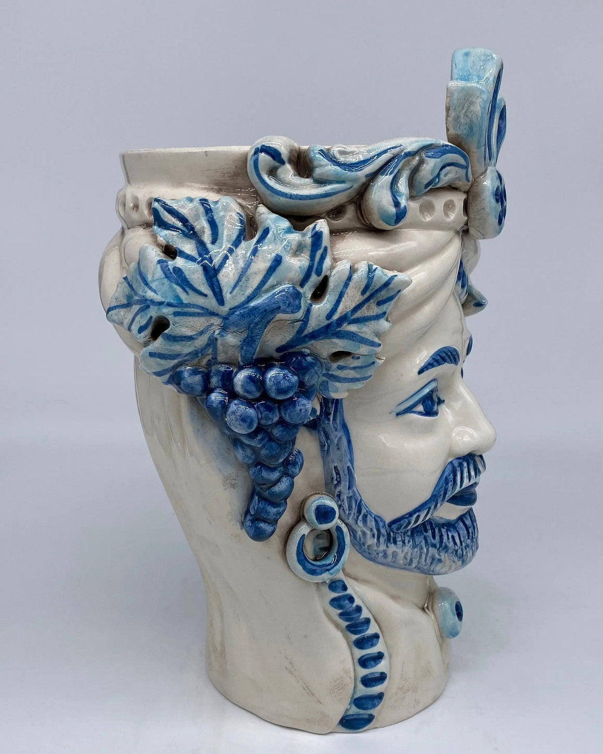 Teste di Moro Classica Ceramica Caltagirone cm H.27 L.20 Artigianale Bianco Blu DD CERAMICHE SICILIANE
