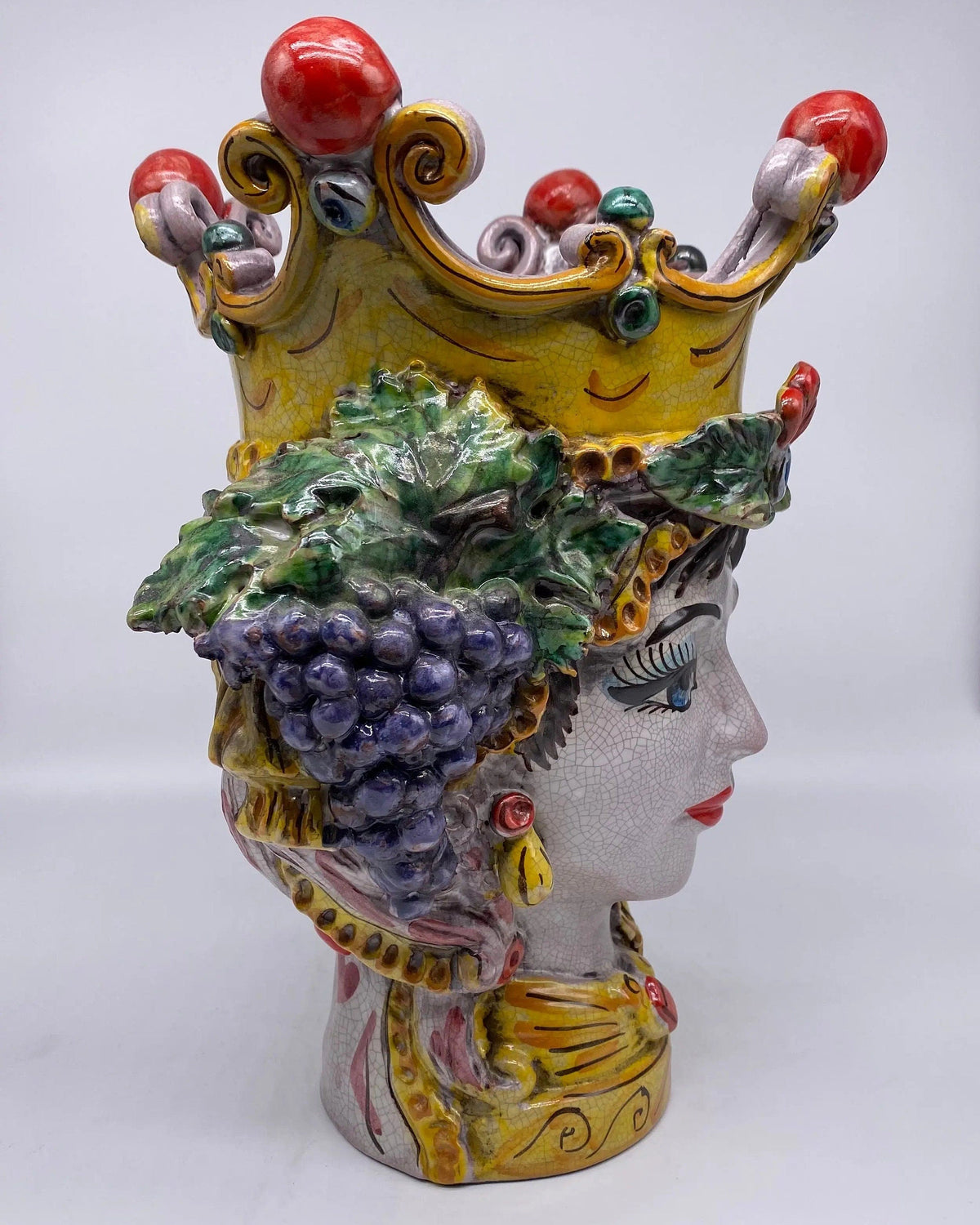 Teste di Moro Classica Ceramica Caltagirone cm H.33 L.23 Artigianale Craquelé DD CERAMICHE SICILIANE