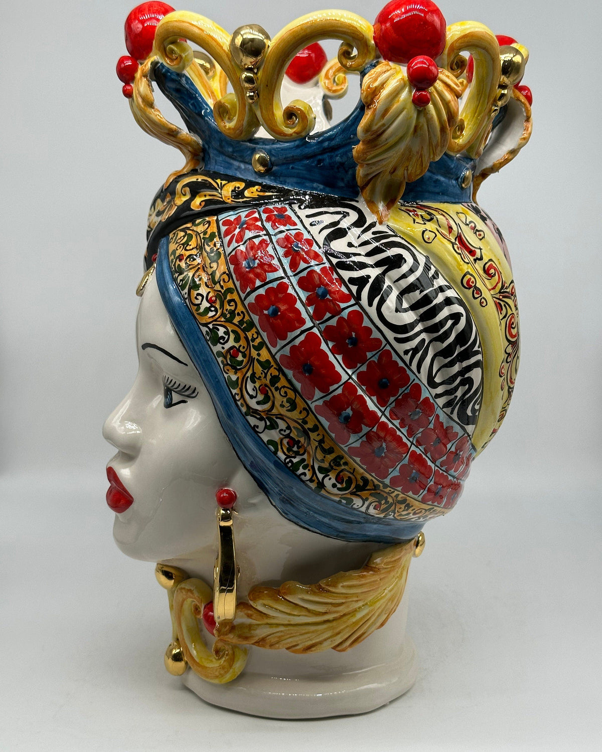 Teste di Moro Diana "Carretto" Ceramica Caltagirone cm H.40 L.25 Artigianale