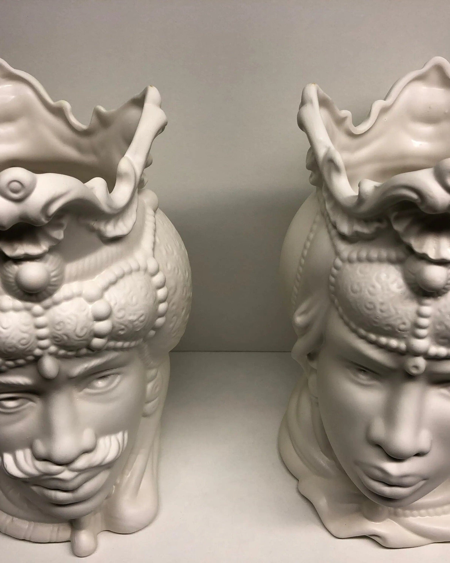 Teste di Moro Emiro Ceramica Caltagirone cm H.30 L.18 Artigianale Bianco Opaco DD CERAMICHE SICILIANE