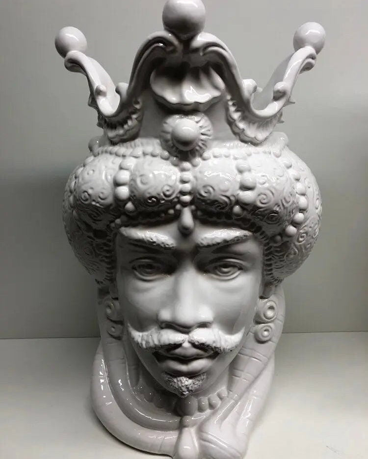 Teste di Moro Emiro Ceramica Caltagirone cm H.45 L.29 Artigianale Bianco DD CERAMICHE SICILIANE