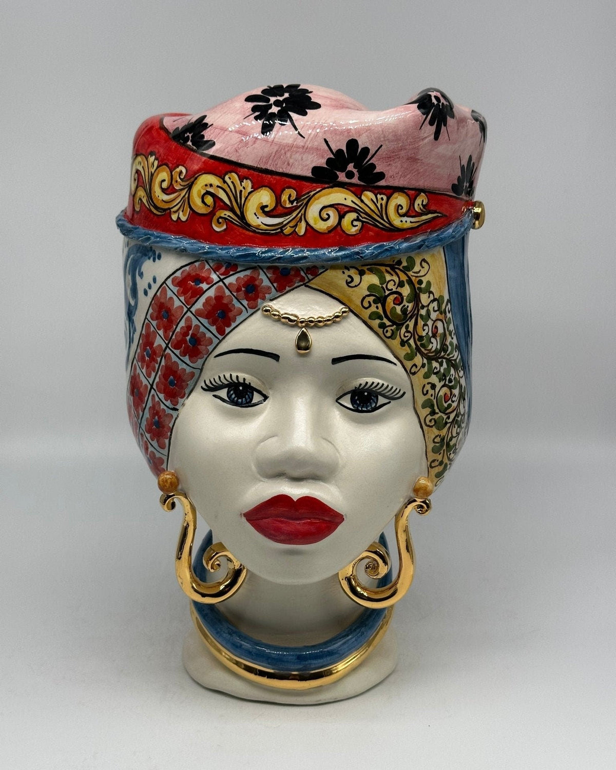 Teste di Moro Horus Ceramica Caltagirone cm H.30 L.18 Artigianale Decorazione “Carretto2” - DD CERAMICHE SICILIANE