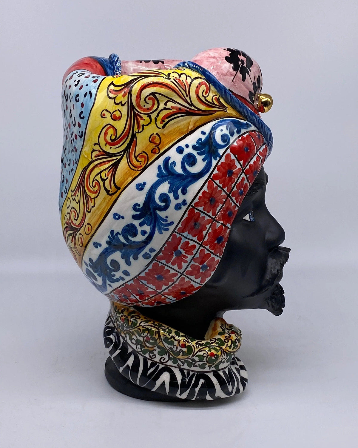 Teste di Moro Horus Ceramica Caltagirone cm H.30 L.18 Artigianale Decorazione “Carretto” DD CERAMICHE SICILIANE