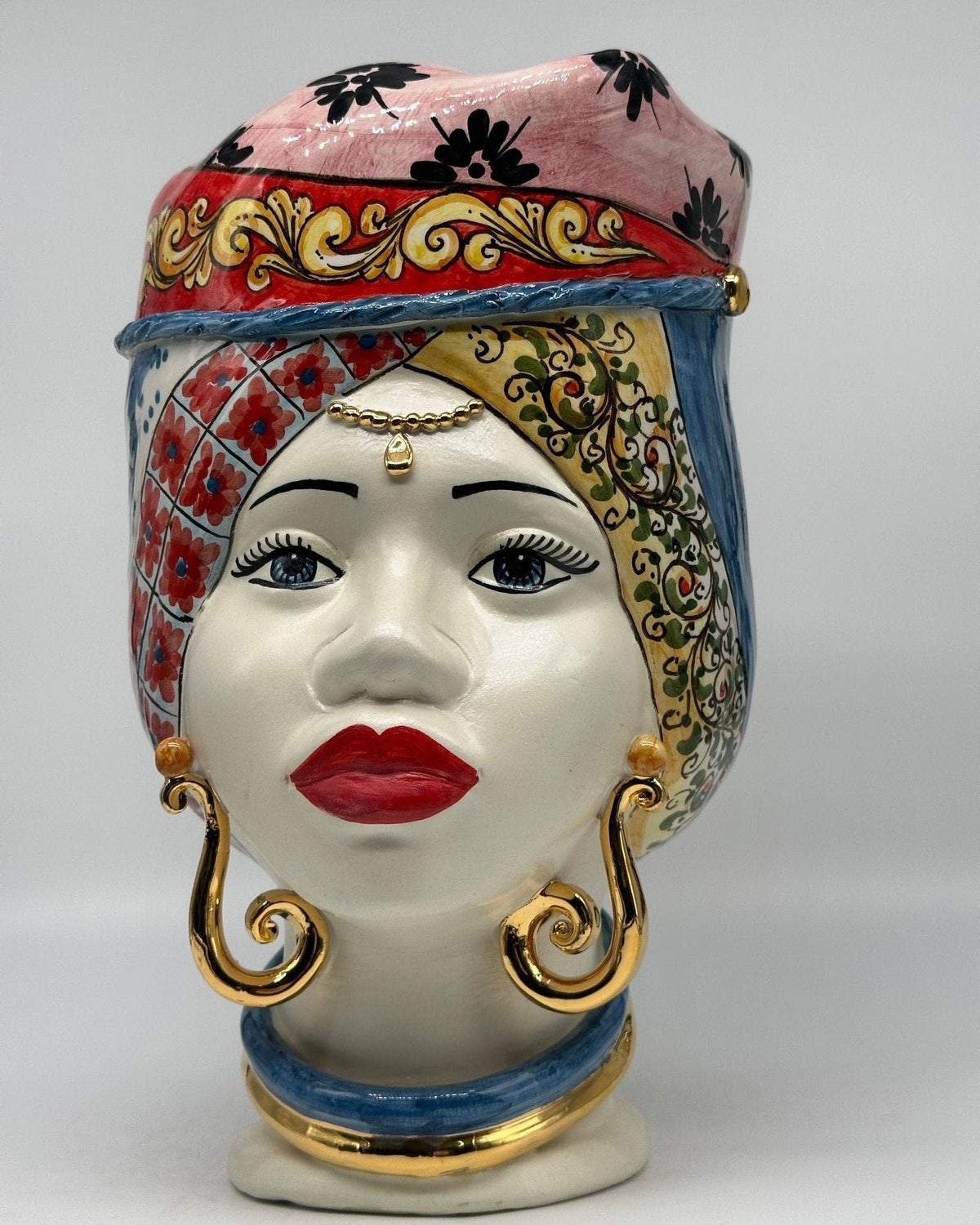 Teste di Moro Horus Ceramica Caltagirone cm H.30 L.18 Artigianale Decorazione “Carretto2” - DD CERAMICHE SICILIANE