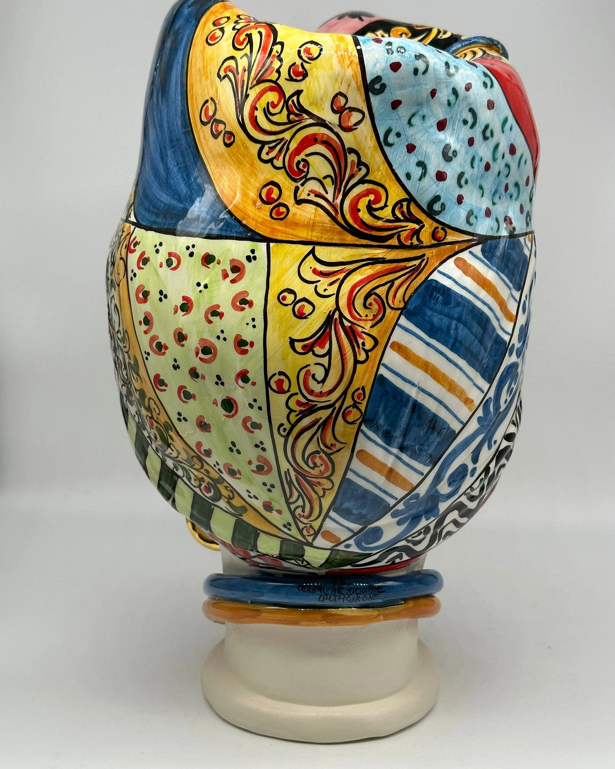 Teste di Moro Horus Ceramica Caltagirone cm H.40 L.23 Artigianale Decorazione “Carretto2” DD CERAMICHE SICILIANE