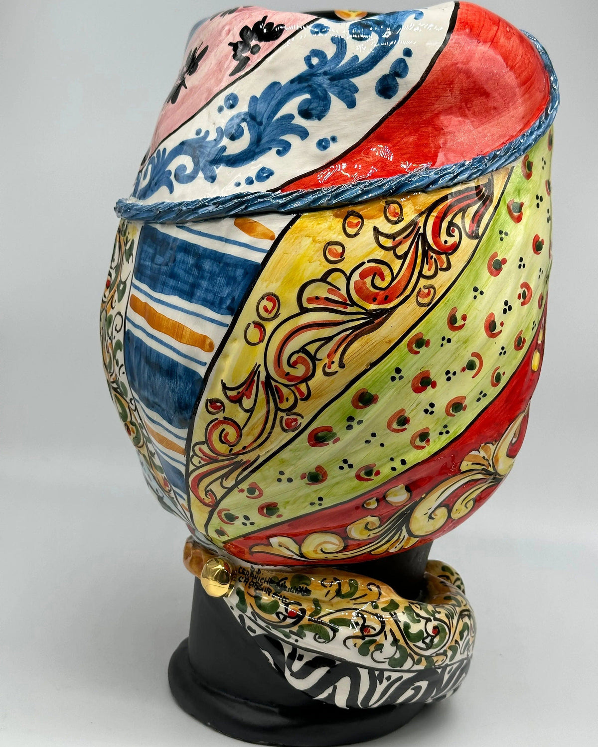 Teste di Moro Horus Ceramica Caltagirone cm H.40 L.23 Artigianale Decorazione “Carretto2” DD CERAMICHE SICILIANE