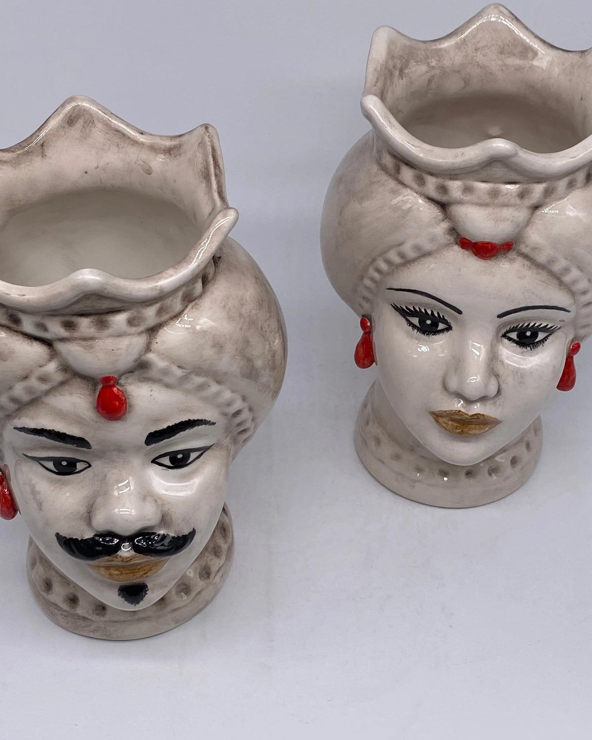 Teste di Moro Luis Ceramica Caltagirone cm H.22 L.15 Artigianale Turbante Liscio Écru DD CERAMICHE SICILIANE