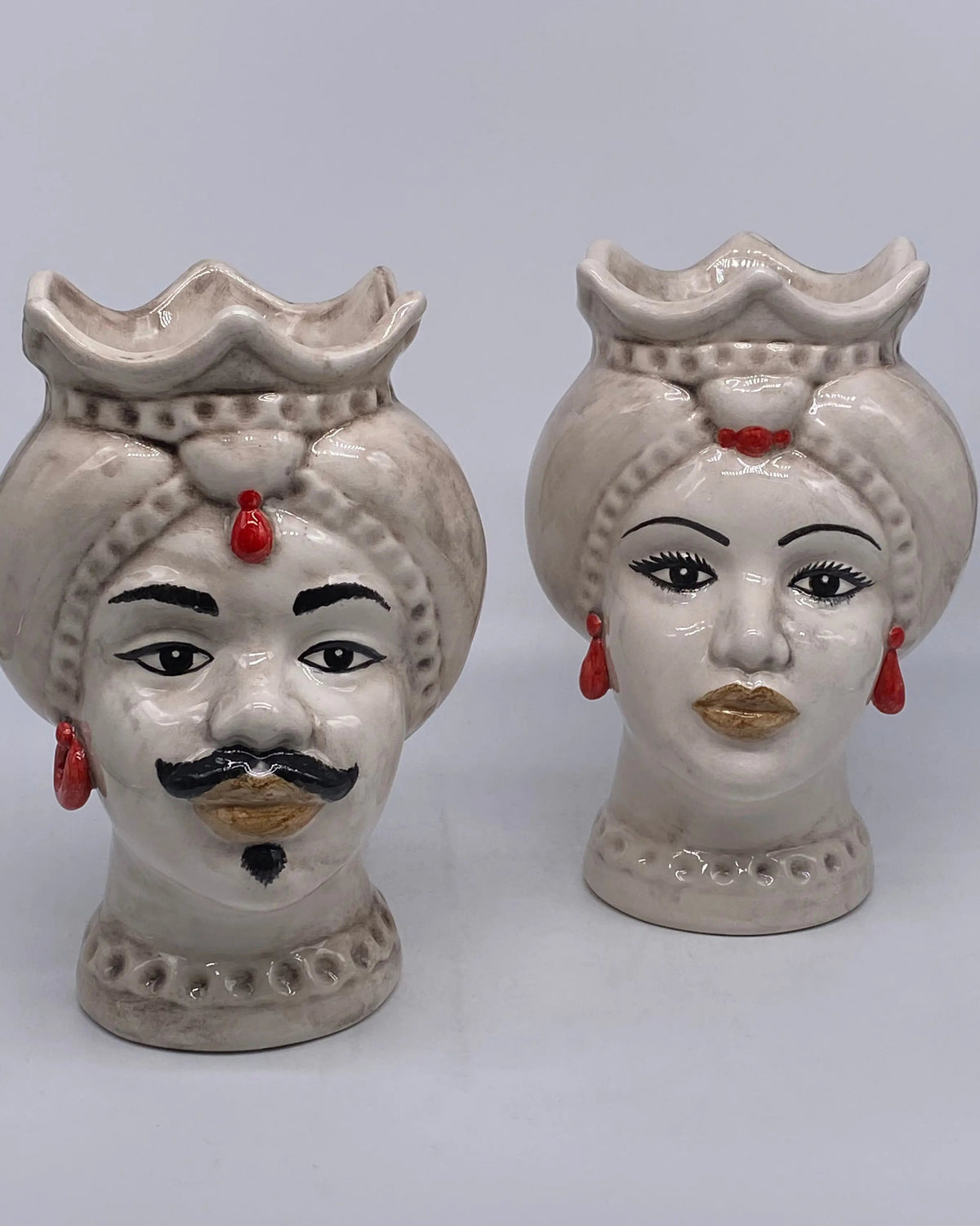 Teste di Moro Luis Ceramica Caltagirone cm H.22 L.15 Artigianale Turbante Liscio Écru DD CERAMICHE SICILIANE