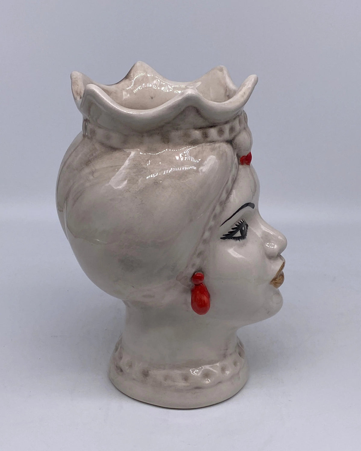 Teste di Moro Luis Ceramica Caltagirone cm H.22 L.15 Artigianale Turbante Liscio Écru DD CERAMICHE SICILIANE