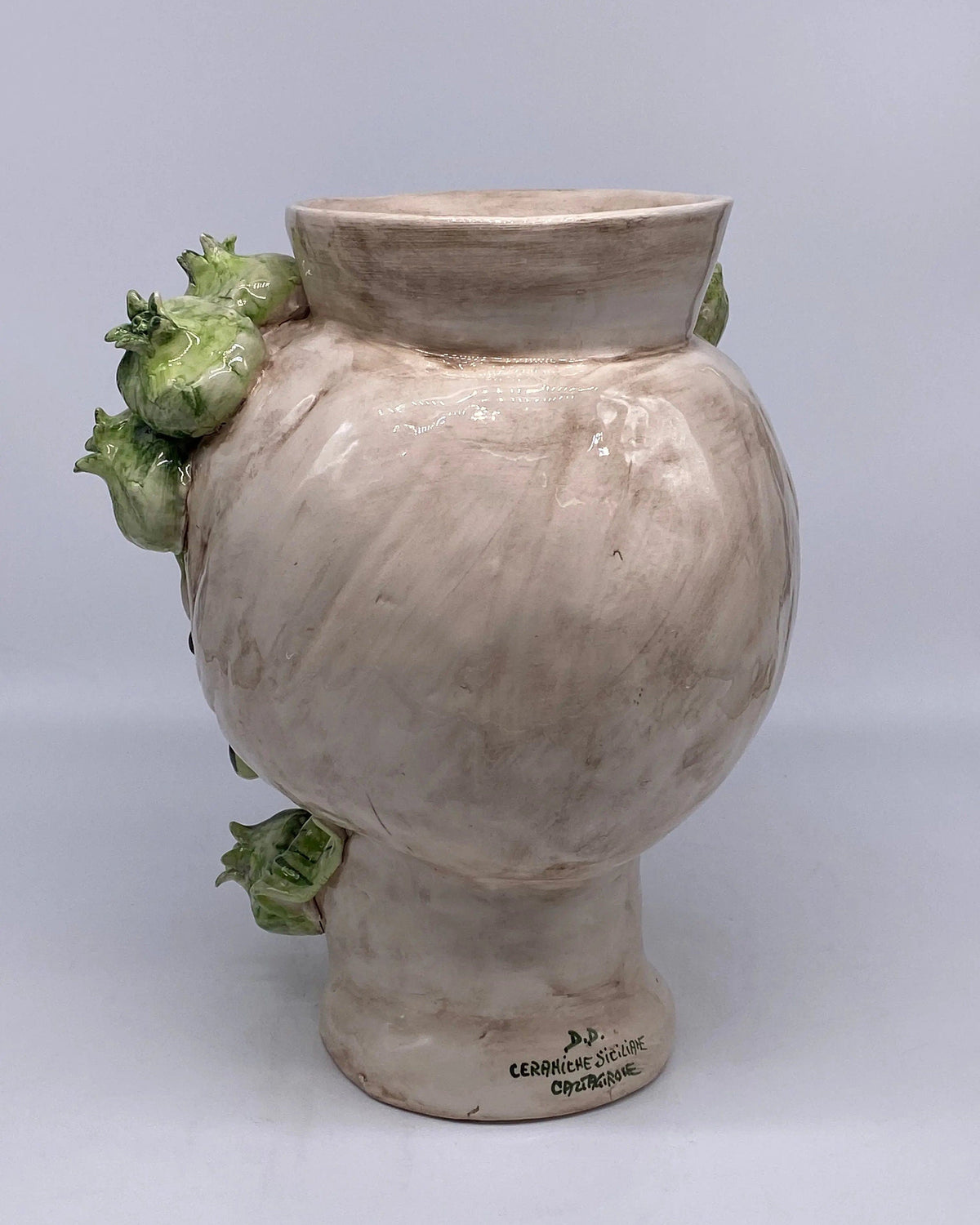 Teste di Moro Mediterraneo Ceramica Caltagirone cm H.29 L.22 Artigianale Bicolore Verde DD CERAMICHE SICILIANE