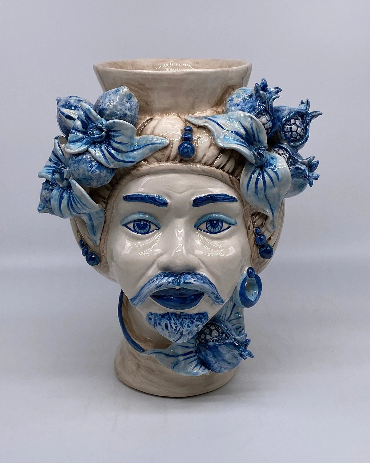 Teste di Moro Mediterraneo Ceramica Caltagirone cm H.29 L.22 Artigianale Bicolore Blu DD CERAMICHE SICILIANE